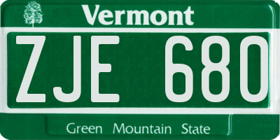 VT license plate ZJE680