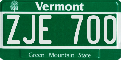 VT license plate ZJE700