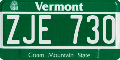 VT license plate ZJE730