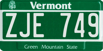 VT license plate ZJE749