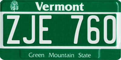 VT license plate ZJE760