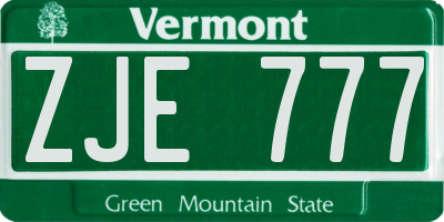 VT license plate ZJE777