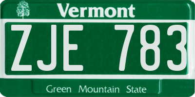 VT license plate ZJE783