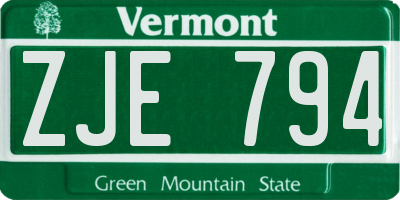 VT license plate ZJE794