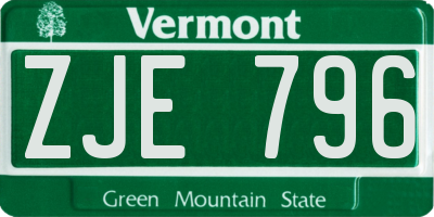 VT license plate ZJE796