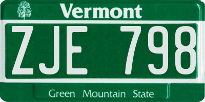 VT license plate ZJE798