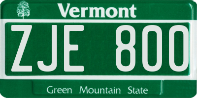 VT license plate ZJE800