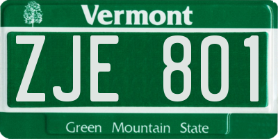 VT license plate ZJE801