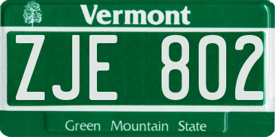 VT license plate ZJE802