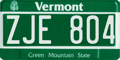 VT license plate ZJE804