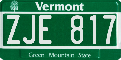 VT license plate ZJE817