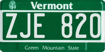 VT license plate ZJE820