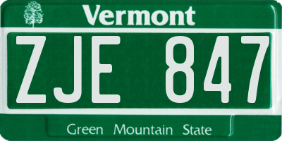 VT license plate ZJE847