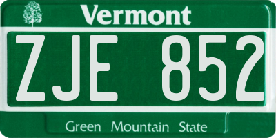 VT license plate ZJE852
