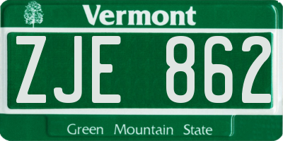 VT license plate ZJE862