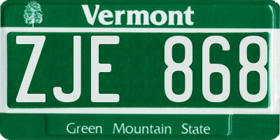 VT license plate ZJE868