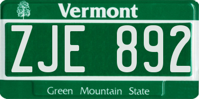 VT license plate ZJE892