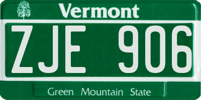 VT license plate ZJE906