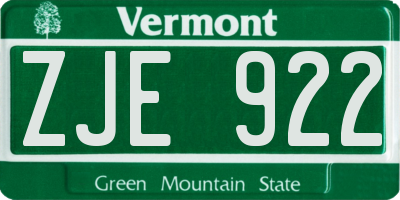 VT license plate ZJE922
