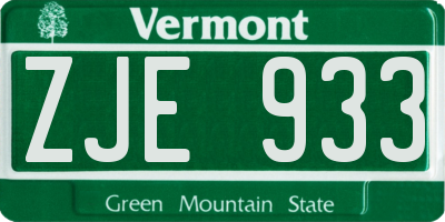 VT license plate ZJE933