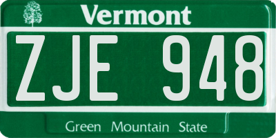 VT license plate ZJE948