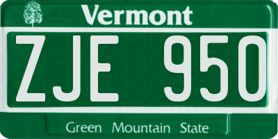 VT license plate ZJE950