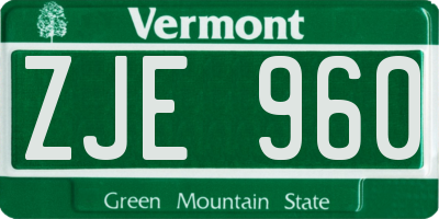VT license plate ZJE960