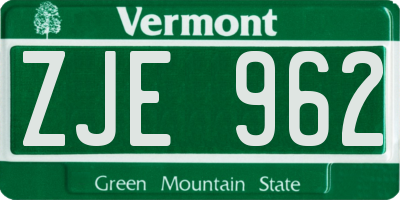 VT license plate ZJE962