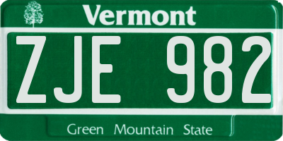 VT license plate ZJE982