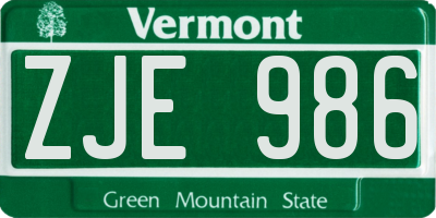 VT license plate ZJE986