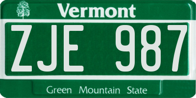 VT license plate ZJE987