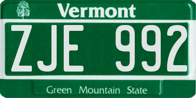 VT license plate ZJE992
