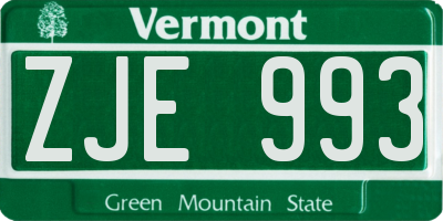 VT license plate ZJE993