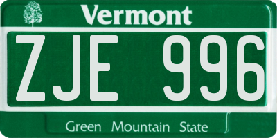 VT license plate ZJE996