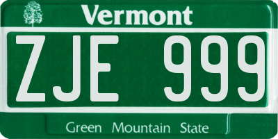 VT license plate ZJE999