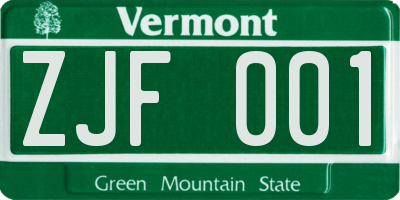 VT license plate ZJF001