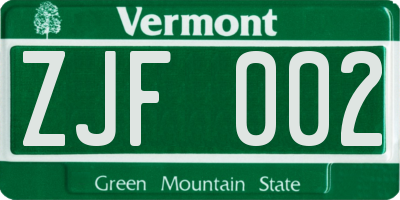 VT license plate ZJF002