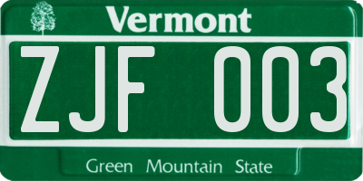 VT license plate ZJF003