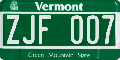 VT license plate ZJF007