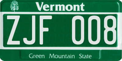 VT license plate ZJF008