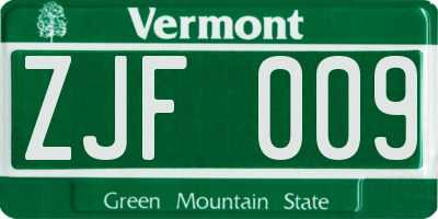 VT license plate ZJF009