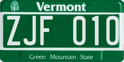 VT license plate ZJF010