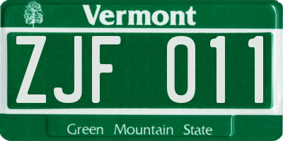 VT license plate ZJF011