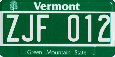 VT license plate ZJF012