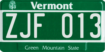 VT license plate ZJF013
