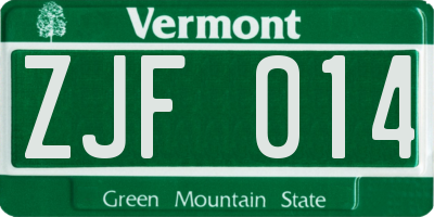 VT license plate ZJF014