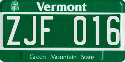 VT license plate ZJF016