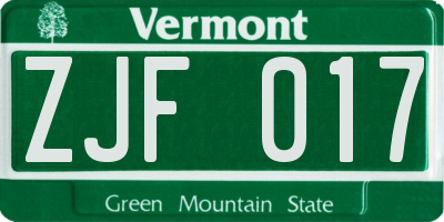 VT license plate ZJF017