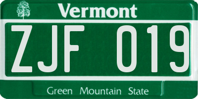 VT license plate ZJF019