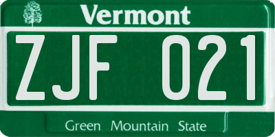 VT license plate ZJF021